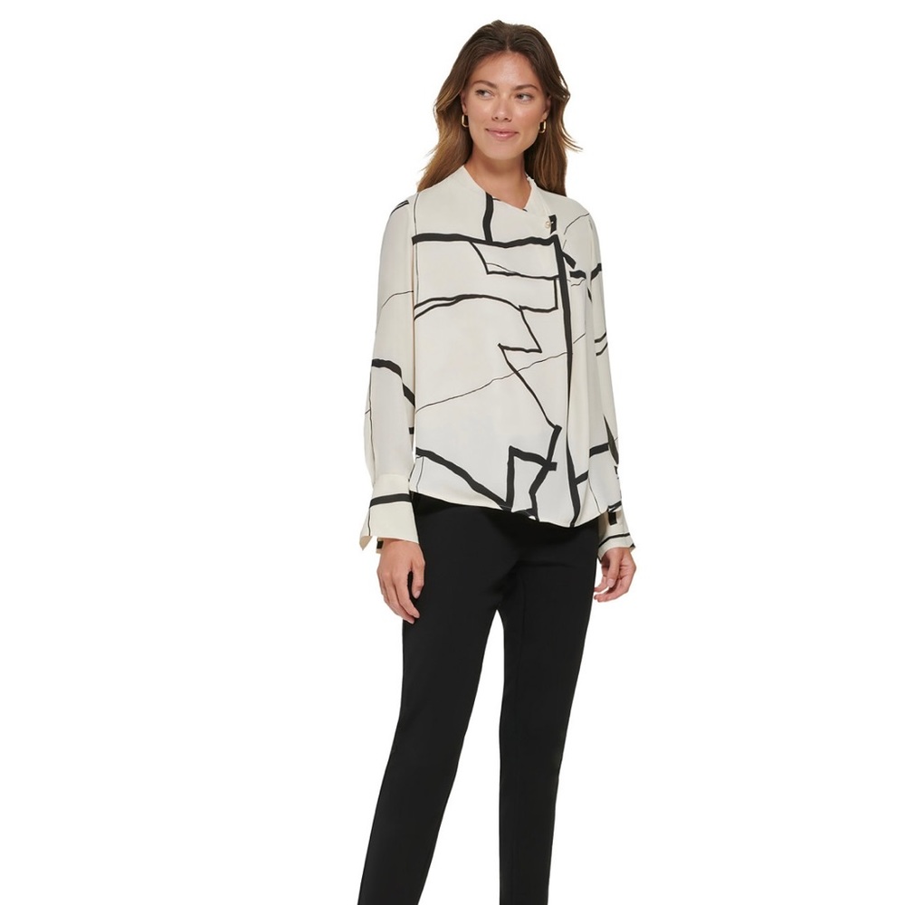 DKNY women's long sleeve button neck blouse size xl